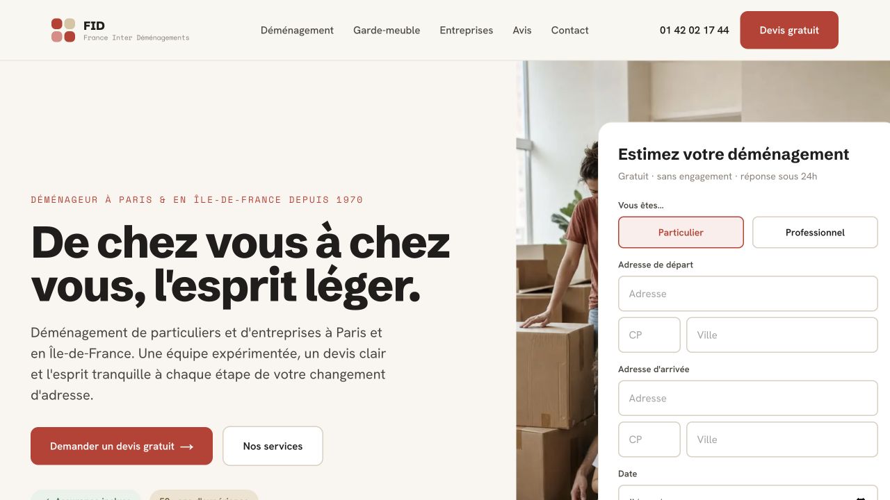 Capture du site de France Inter Déménagements