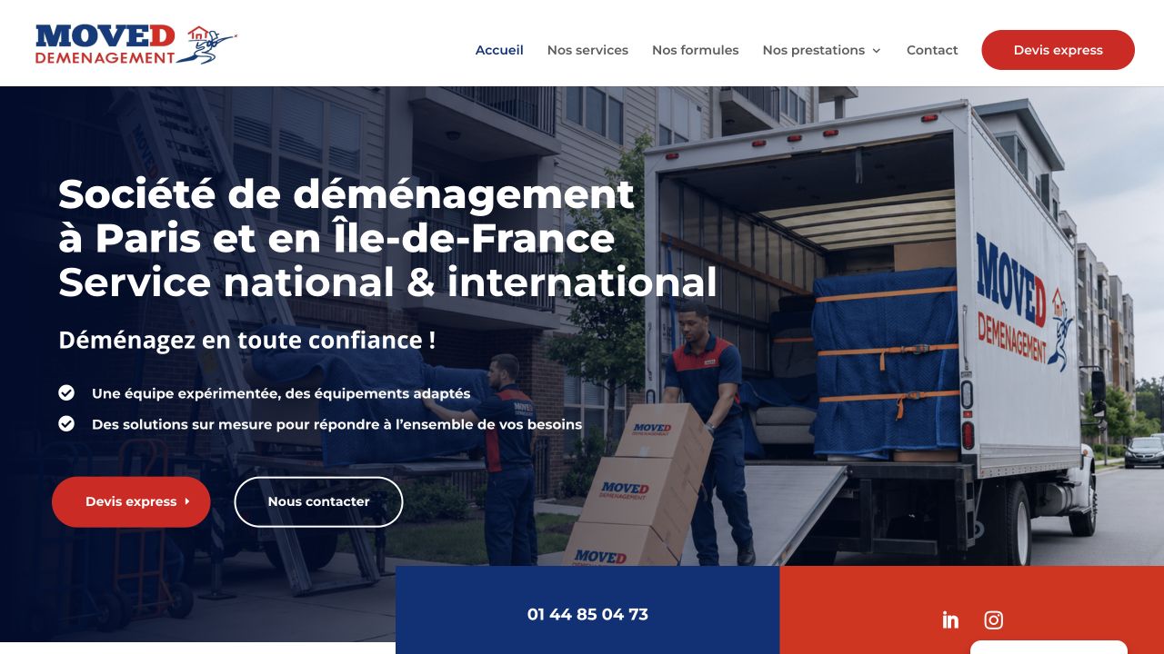 Capture du site de MOVED Déménagement